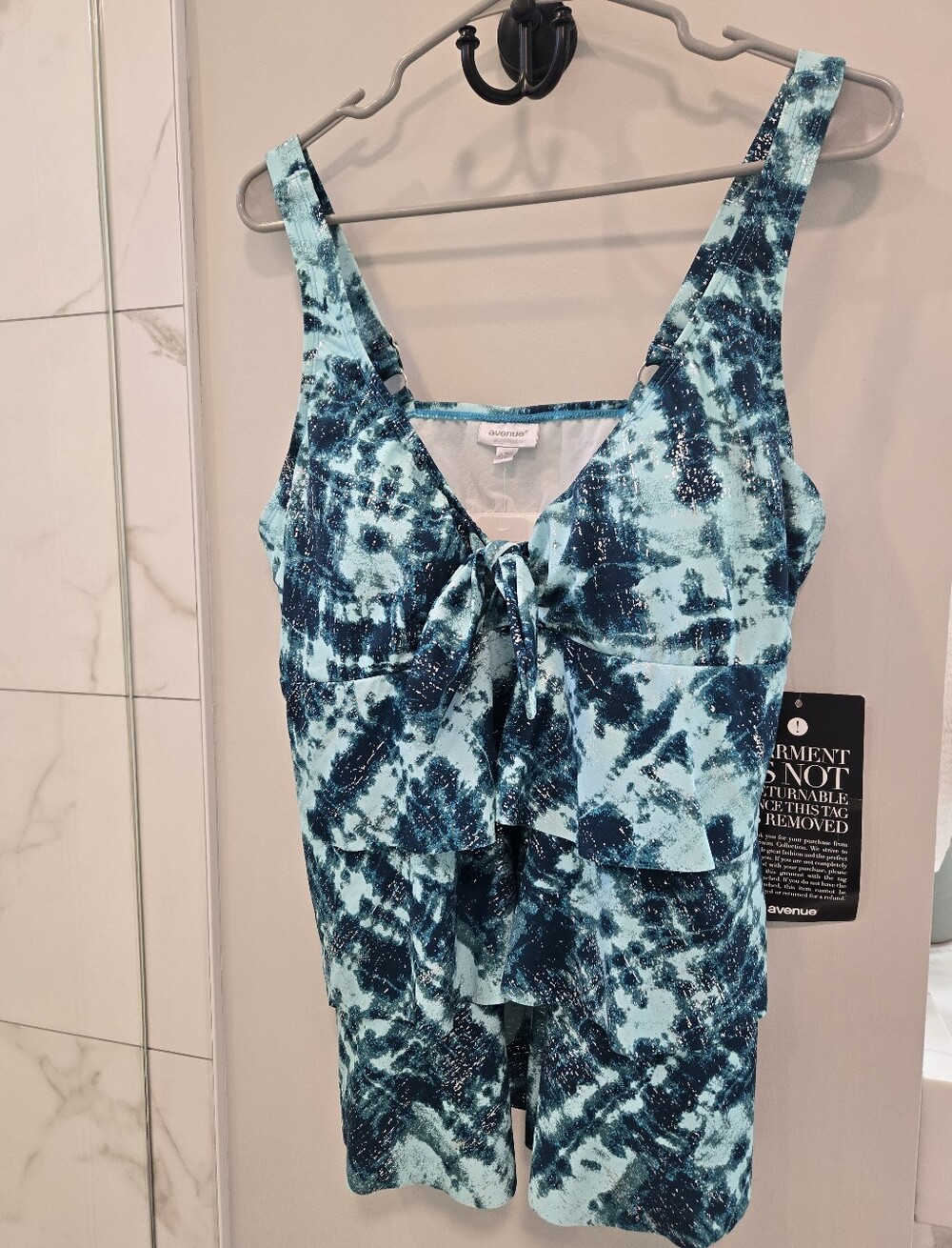 Avenue Aqua Blue Watercolor Tie Dye Swim Tank Tiered New With Tags Size 18W